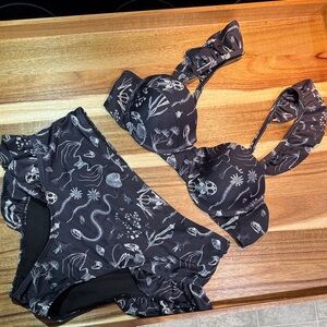 Black Bikini with White Botanical Print